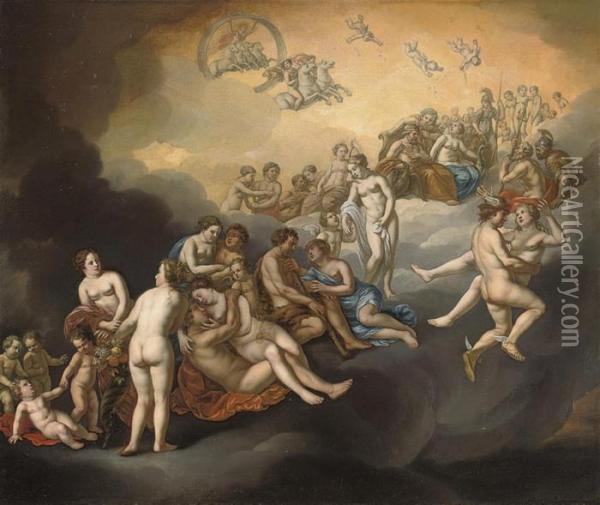 The Gods On Mount Olympus Oil Painting - Dirck Van Der Lisse