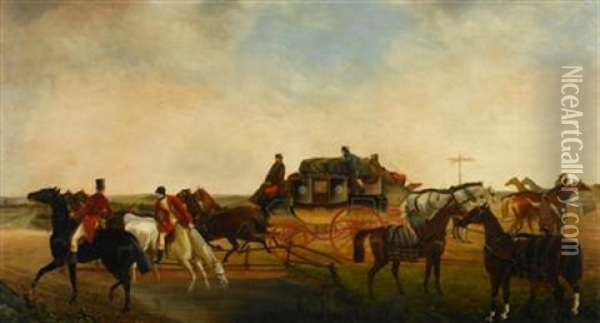 London To Brighton Royal Mail Coach Oil Painting - Charles Cooper Henderson