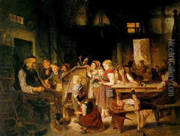 Der Eingeschlafene Dorfschulmeister Oil Painting - Friedrich Hiddemann