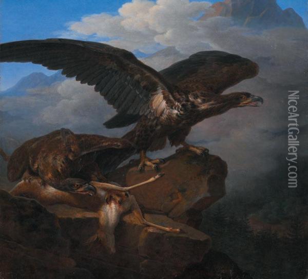 Couple D'aigles Et Leur Proie Oil Painting - Jean-Charles Develly