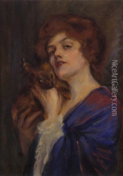 Portrait Einer Rothaarigen Dame Mit Schoshund Oil Painting - John Singer Sargent