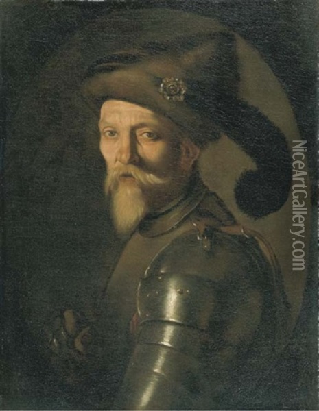 Ritratto Di Condottiero A Mezzo Busto, In Armatura (alvaro De Las Torres?) Oil Painting - Aniello Falcone