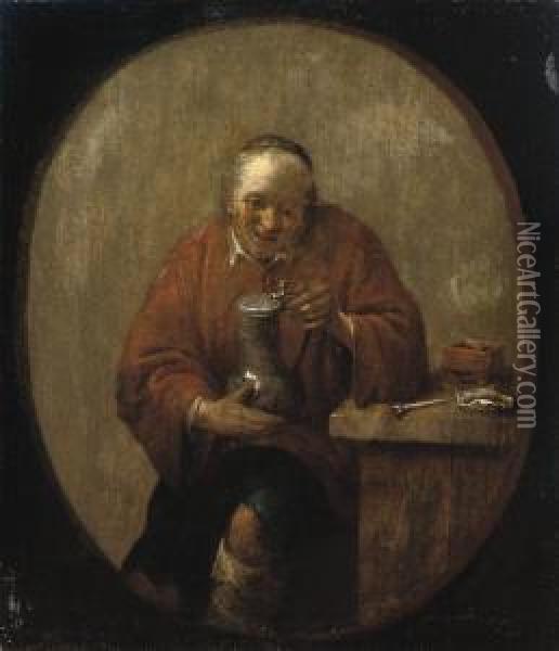 A Peasant Drinking And Smoking At A Table Oil Painting - Adriaen The Elder Verdoel