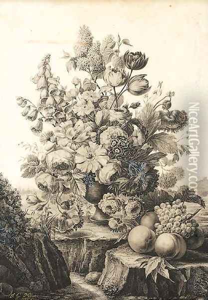 A vase of peonies Oil Painting - Jean-Georges Hirn