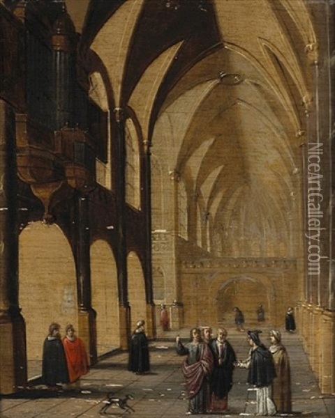 A Cathedral Interior With Figures Oil Painting - Hans Jurriaensz van Baden