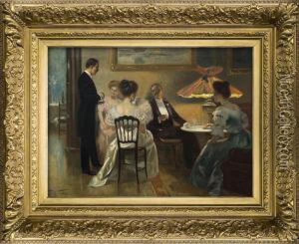Evening At The Salon Oil Painting - Frederick Vezin