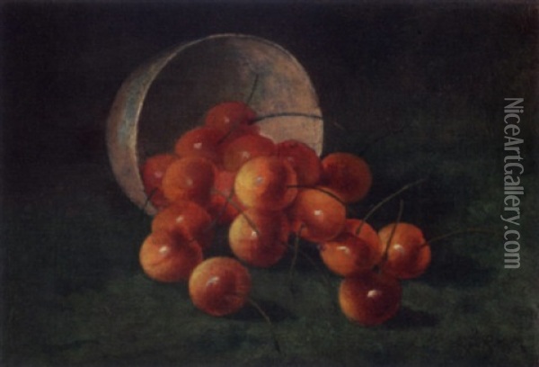 Cherries Spilling From A China Bowl Oil Painting - Carducius Plantagenet Ream