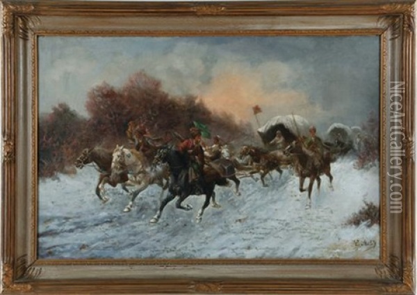 Convoy Of Gold, Siberia Oil Painting - Adolf Baumgartner Jr.