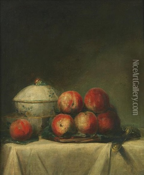 Still Life With Peaches Oil Painting - Henri Horace Roland de la Porte