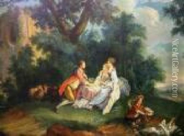 Courting Figures By A Woodland Ruin Oil Painting - Francois Boucher