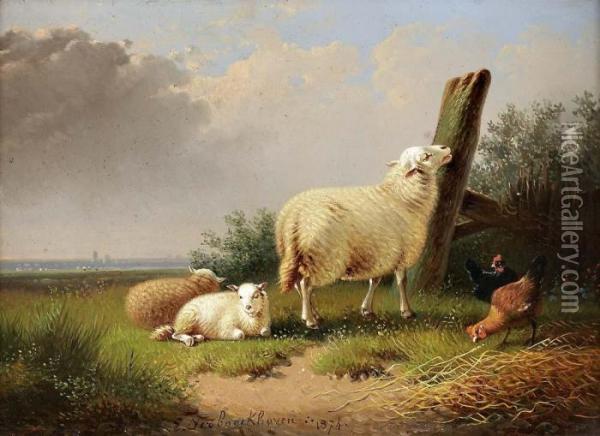 Ovelhas E Galinhas Oil Painting - Eugene Joseph Verboeckhoven
