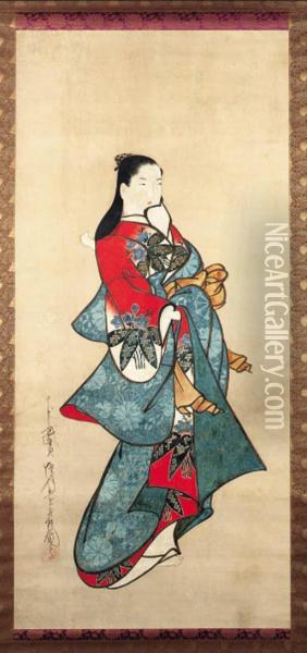 Courtesan
Hanging Scroll; Ink And Color On Paper Oil Painting - Kaigetsudo Doshin