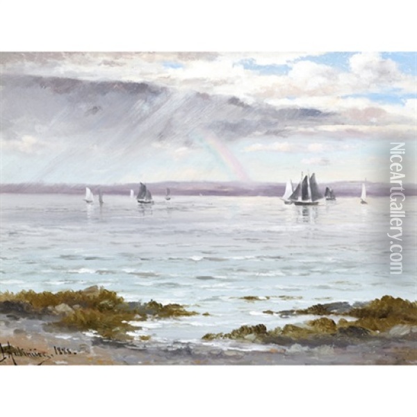 Ships Below A Rainbow Oil Painting - Constant Auguste de L' Aubiniere