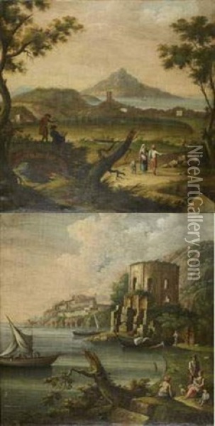 Dessinateurs Et Promeneurs Dans La Baie De Naples (+ Pecheurs Pres Du Temple De Diane; Pair) Oil Painting - Pietro Fabris