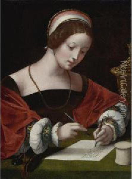 The Magdalene Writing A Letter Oil Painting - The Master Of The Female Half-Lengths