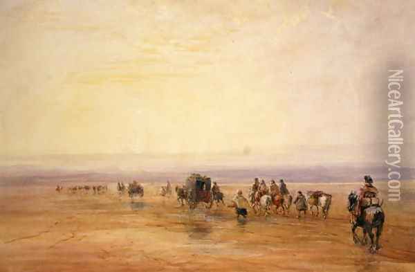 On Lancaster Sands, Sunset (Crossing Lancaster Sands) c.1835 Oil Painting - David Cox
