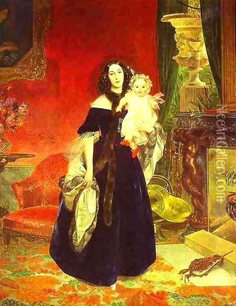 Portrait of M A Beck and Her Daughter M I Beck 1840 Oil Painting - Julia Vajda