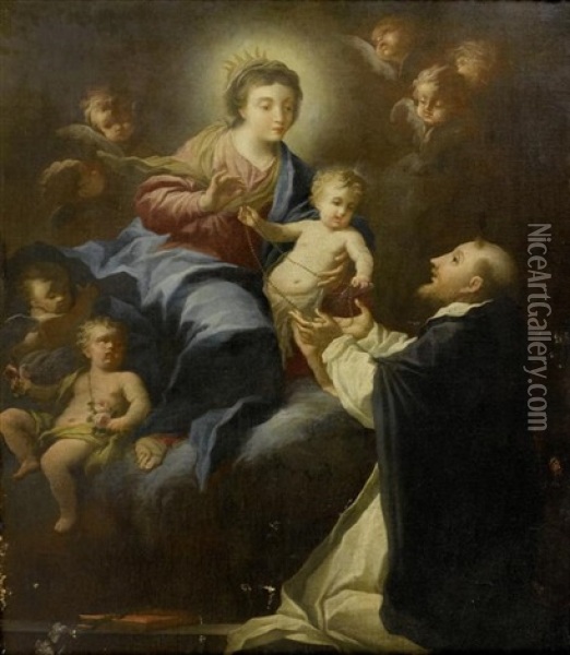 Rosenkranz-maria Mit Dem Jesusknaben Und Dem Heiligen Dominikus Oil Painting - Giovanni Battista Piazzetta