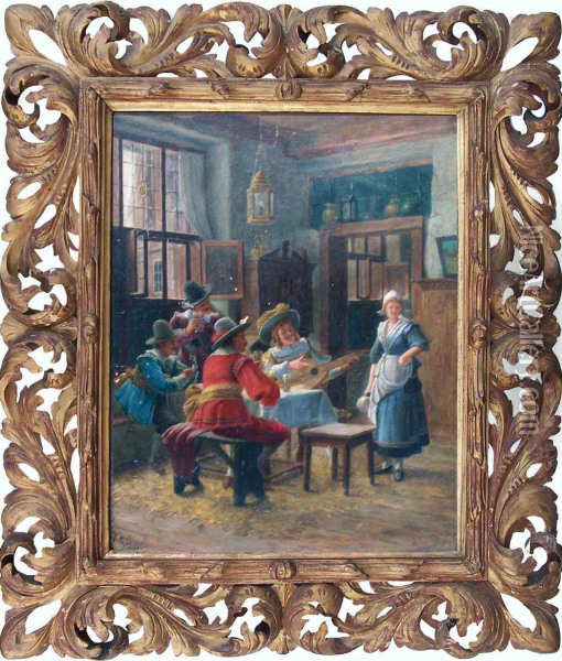 Frohliche Herrenrunde In Einer Hollandischen Stube Oil Painting - Wilhelm F. Giessel