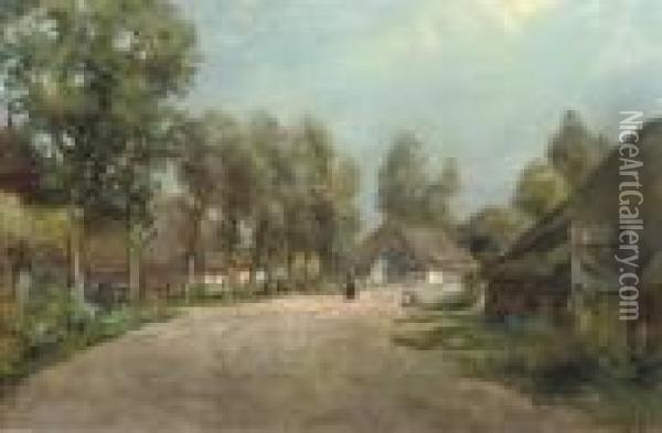 A Sunny Day In The Village Oil Painting - Jan Hillebrand Wijsmuller