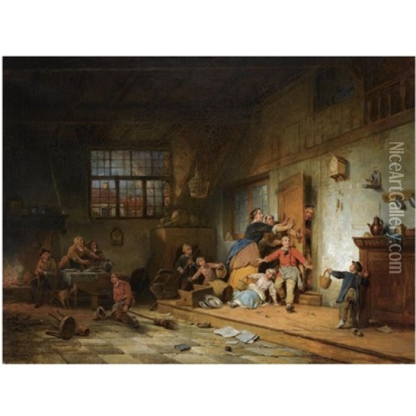 The Village School Oil Painting - Ferdinand de Braekeleer the Elder