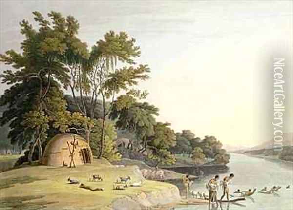 A Korah Hottentot Village on the Left Bank of the Orange River Oil Painting - Samuel Daniell