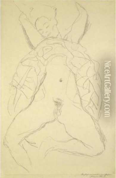 Aktstudie Fur Die Rechte Figur 
In Der Braut (nude Study For Theright Figure In The Bride) Oil Painting - Gustav Klimt