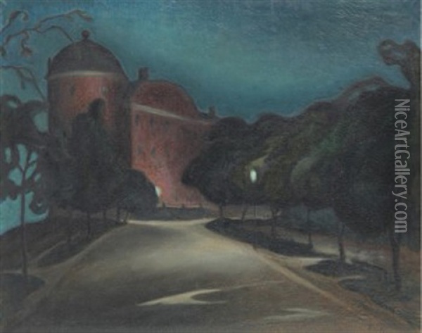 Kvallsvy Over Uppsala Slott Oil Painting - Ernst Nilsson