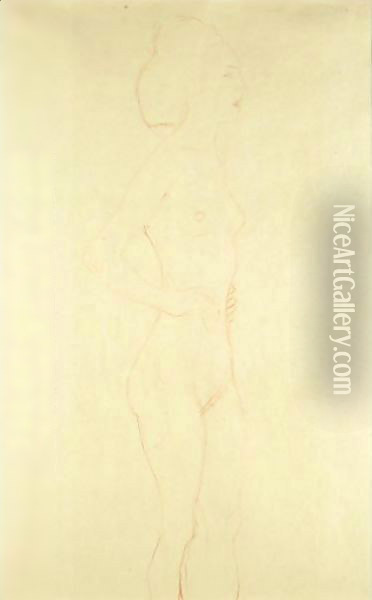 Female Standing Nude Oil Painting - Gustav Klimt