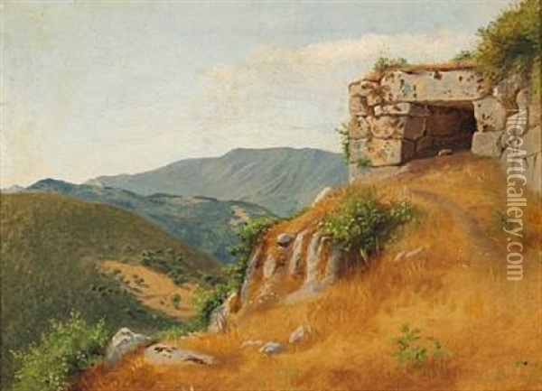 Italiensk Bjergparti Med Kyklopmure Oil Painting - Constantin (Carl Christian Constantin) Hansen
