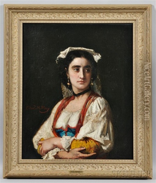 Portrait Of A Neapolitan Woman Oil Painting - Edward Harrison May