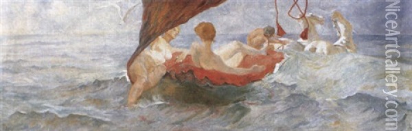 Venus Im Muschelwagen Oil Painting - Max Klinger