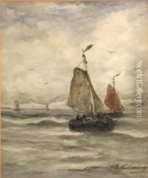 Scheveningen Fishing Boats Oil Painting - Hendrik Willem Mesdag