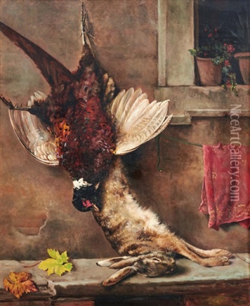 Still-life With A Hare And A Pheasant Oil Painting - Oreste Costa