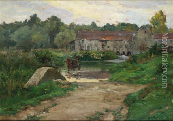 Le Gue Du Moulin De Beau-moulin Pres De Nemours Oil Painting - Ernest G. Marche