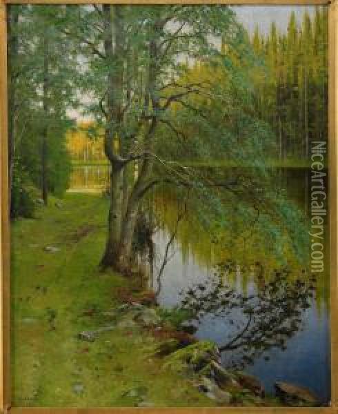Sommarlandskap Oil Painting - August Wilhelm Nikolaus Hagborg