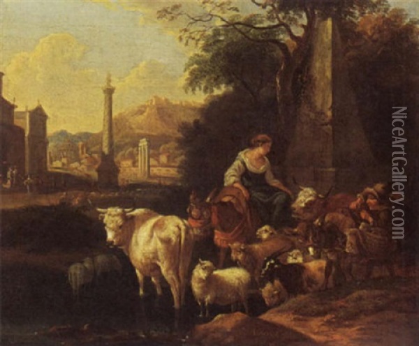 Shepherdess With Cattle Oil Painting - Michiel Carree