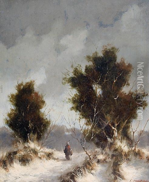 Winter Landscape With Figure Oil Painting - Jacobus Franciscus Brugman