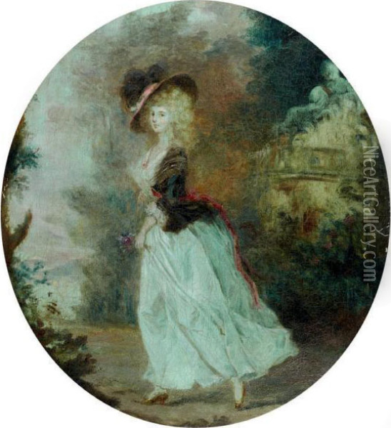 Jeune Femme Dans Un Parc Oil Painting - Claude Jean-Bapt. Hoin