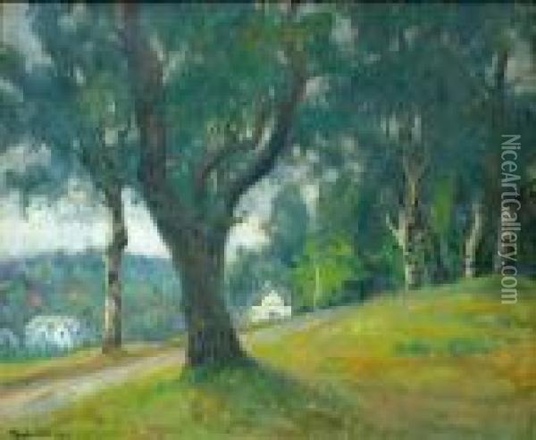 Parklandskap Med Hus 1919 1919 Oil Painting - Thorolf Holmboe