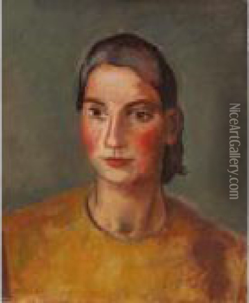 Girl In Yellow Oil Painting - Bernard Meninsky