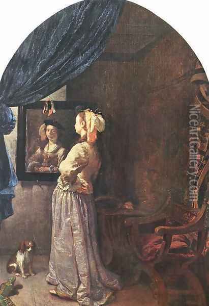 Woman before the mirror Oil Painting - Frans van Mieris