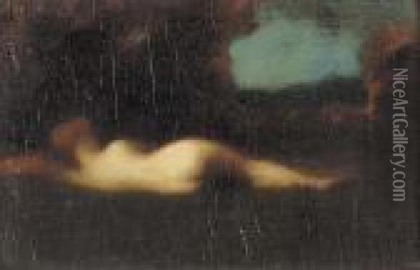 Liegender Akt In Ruckenansicht. Oil Painting - Jean-Jacques Henner