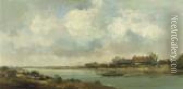 A Ferry Across A River, Arcen (?) Oil Painting - Willem George Fred. Jansen