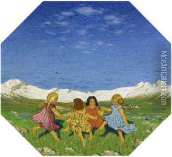 Landscape With Children In A Round Dance Oil Painting - Walter Von Ruckteschell