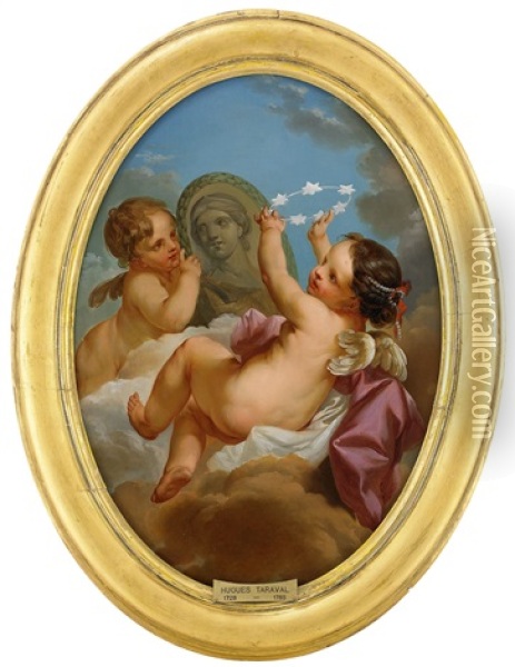 Tva Amoriner Med Medaljong Oil Painting - Hugues Taraval