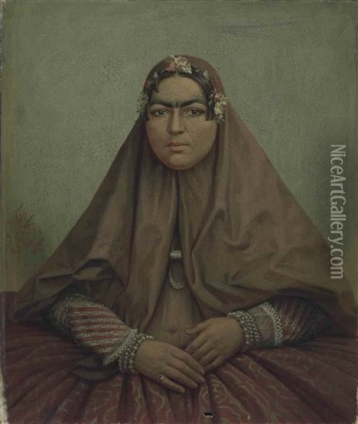A Portrait Of Anis Al-dawla, Wife Of Nasir Al-din Shah Qajar Oil Painting - Muhammad Ghaffari
