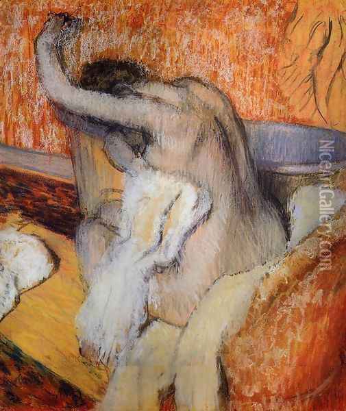 After the Bath, Woman Drying Herself Oil Painting - Edgar Degas
