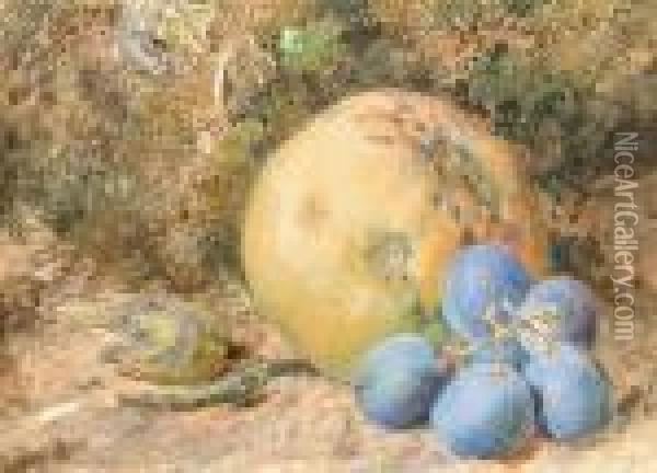 Still Life Of Fruit On A Mossy Bank Oil Painting - William Henry Hunt