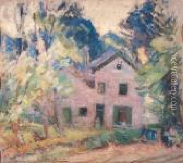 A Lilac House In Linkebeek, Belgium Oil Painting - Joseph Morris Raphael